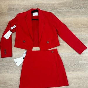 Babaton Red Blazer + Skirt Set